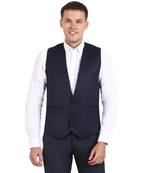 Blue Solid Cottonpoly Waistcoat