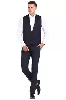 Blue Solid Cottonpoly Waistcoat