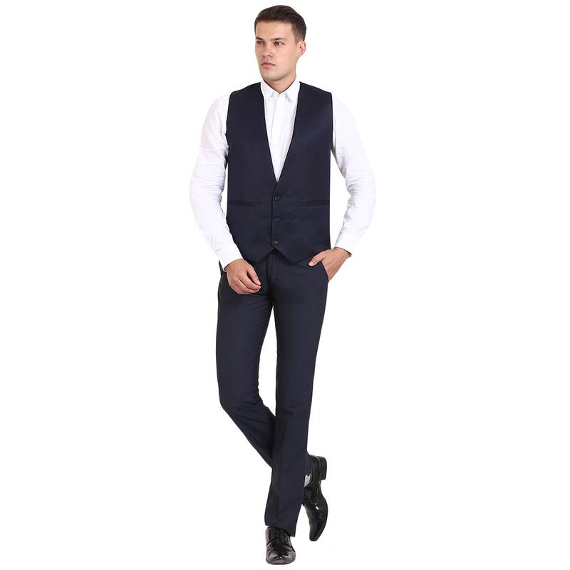 Blue Solid Cottonpoly Waistcoat
