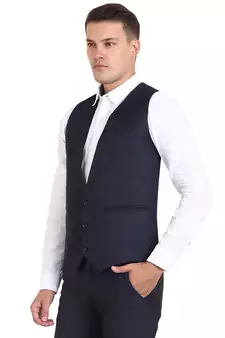 Blue Solid Cottonpoly Waistcoat