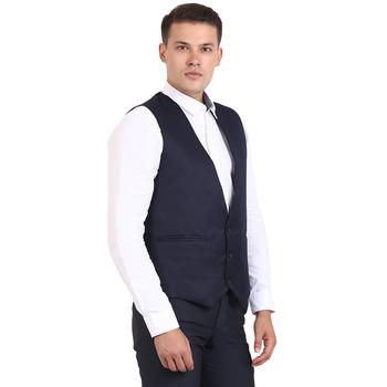 Blue Solid Cottonpoly Waistcoat 4