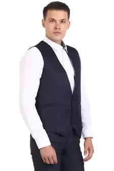 Blue Solid Cottonpoly Waistcoat