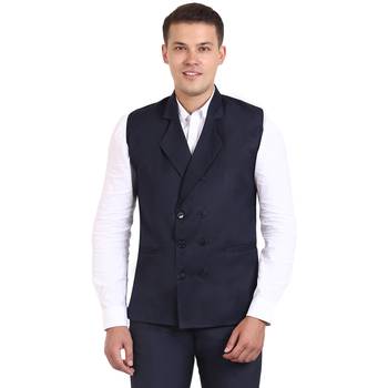 Blue Solid Cottonpoly Waistcoat 1