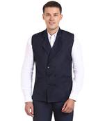 Blue Solid Cottonpoly Waistcoat