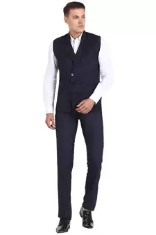 Blue Solid Cottonpoly Waistcoat