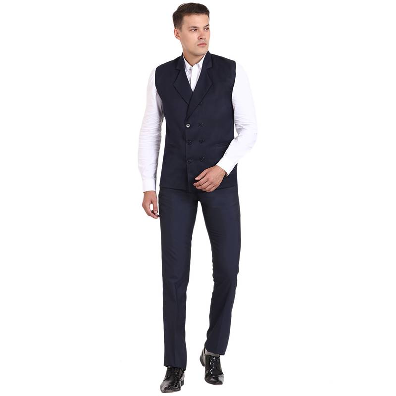 Blue Solid Cottonpoly Waistcoat