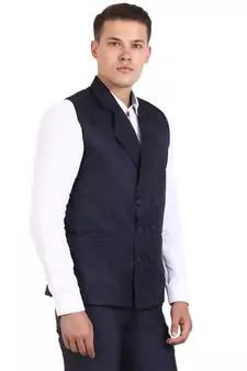 Blue Solid Cottonpoly Waistcoat