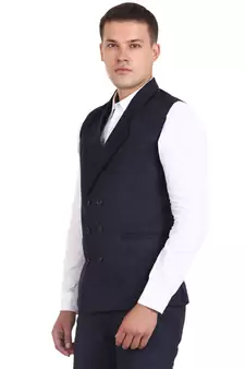 Blue Solid Cottonpoly Waistcoat