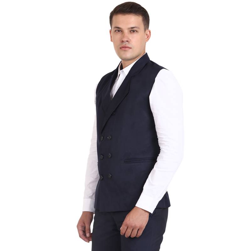 Blue Solid Cottonpoly Waistcoat