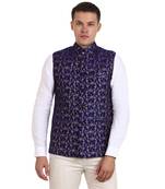 Blue Banarasi Print Nehru Jacket
