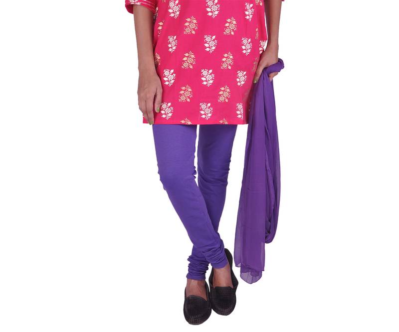 Purple Cotton Lycra Leggings & Chiffon Dupatta Set