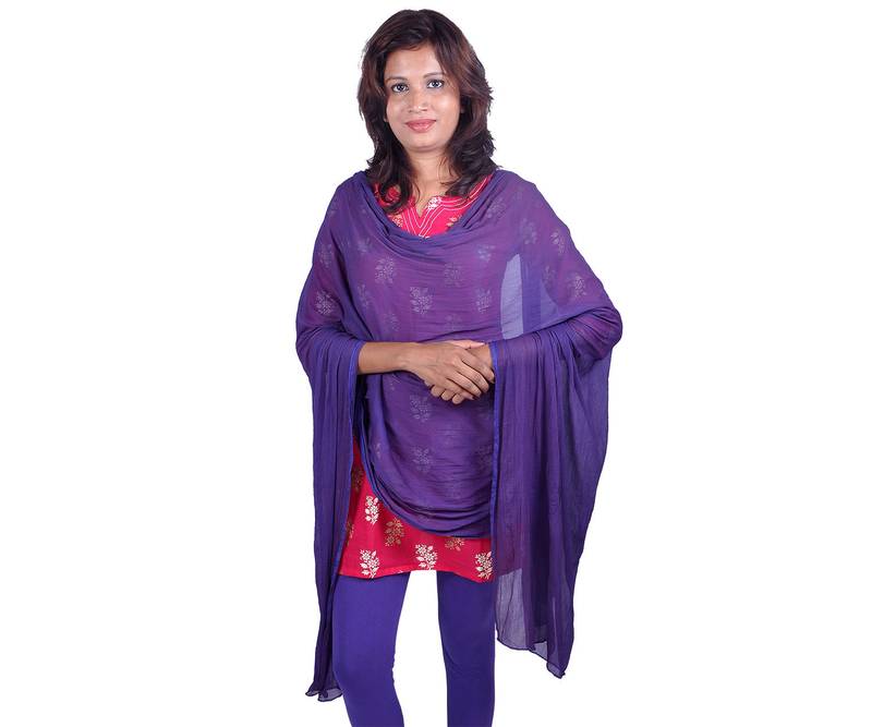 Purple Cotton Lycra Leggings & Chiffon Dupatta Set