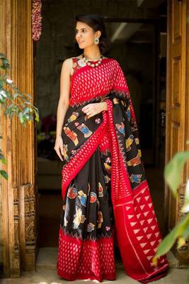 Red printed bhagalpuri silk saree with blouse 1