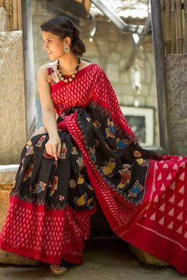 Red printed bhagalpuri silk saree with blouse 2