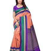 Orange printed bhagalpuri silk saree with blouse
