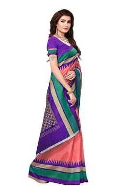 Orange printed bhagalpuri silk saree with blouse 3