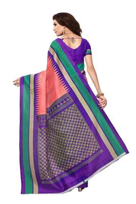 Orange printed bhagalpuri silk saree with blouse 4