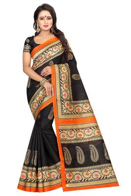 Black printed bhagalpuri silk saree with blouse 1