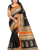 Black printed bhagalpuri silk saree with blouse