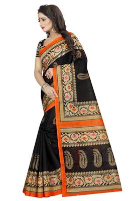 Black printed bhagalpuri silk saree with blouse 2