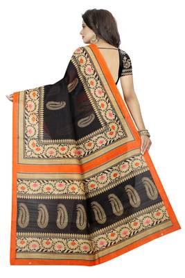 Black printed bhagalpuri silk saree with blouse 3