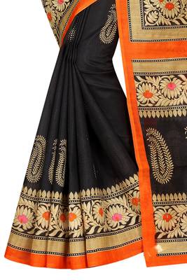 Black printed bhagalpuri silk saree with blouse 4