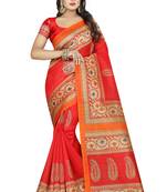 Red printed bhagalpuri silk saree with blouse