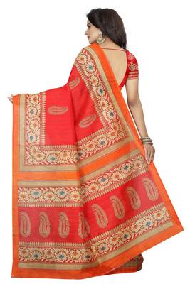 Red printed bhagalpuri silk saree with blouse 3