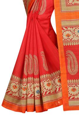 Red printed bhagalpuri silk saree with blouse 4