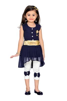 Navy blue kids party wear dress 1