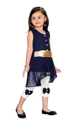 Navy blue kids party wear dress 2