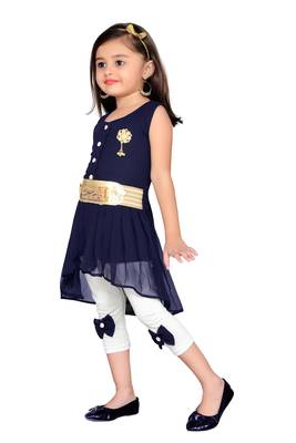Navy blue kids party wear dress 3