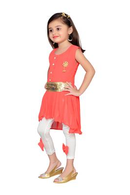 Orange kids party wear dress 3