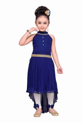 Navy blue kids partywear high low dress 1