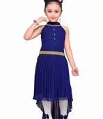 Navy blue kids partywear high low dress