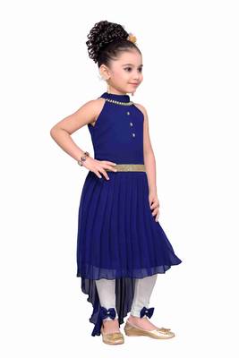 Navy blue kids partywear high low dress 2