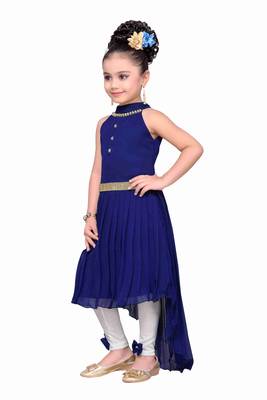 Navy blue kids partywear high low dress 3