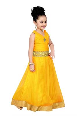 Yellow kids party wear gown 2