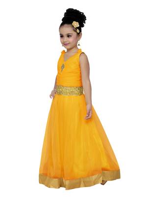 Yellow kids party wear gown 3