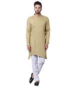Trendy Asymmetric Sherwani Style Khaki Men'S Kurta Only