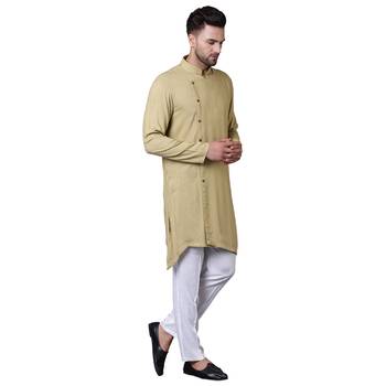 Trendy Asymmetric Sherwani Style Khaki Men'S Kurta Only 2