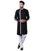 Dynamic Collarless Asymmertric Black Men'S Kurta Only