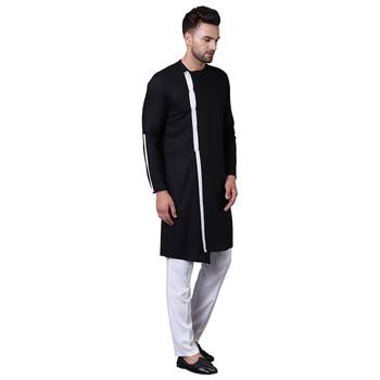 Dynamic Collarless Asymmertric Black Men'S Kurta Only 2
