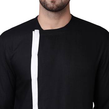 Dynamic Collarless Asymmertric Black Men'S Kurta Only 4