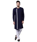 Dynamic Collarless Asymmertric Navy Blue Men'S Kurta Only