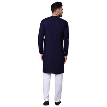 Dynamic Collarless Asymmertric Navy Blue Men'S Kurta Only 3