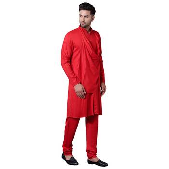 Stylish Shawl Neck Red Men'S Kurta Only 2