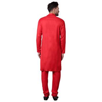 Stylish Shawl Neck Red Men'S Kurta Only 3