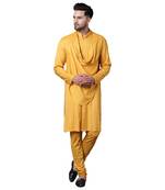 Stylish Shawl Neck Mustard Men'S Kurta Only