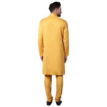 Stylish Shawl Neck Mustard Men'S Kurta Only 3